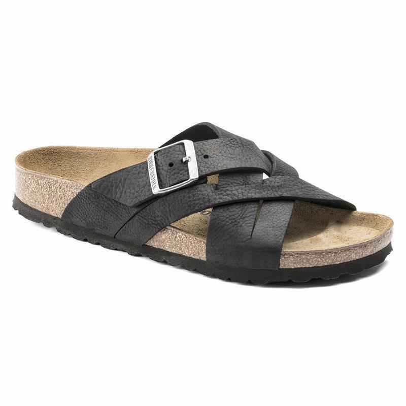 Birkenstock Lugano Oiled Læder Sandaler Herre Sort | DK 21KOR